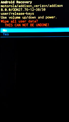 Pantalla de recuperación del sistema Android con opción Yes
