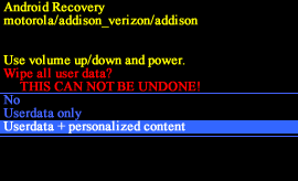 Android system recovery screen with Userdata + personalized content