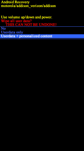 Android system recovery screen with Userdata + personalized content