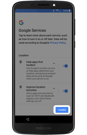 Google services screen