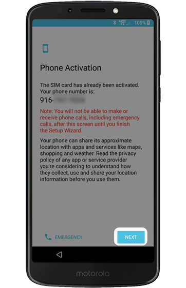 Phone Activation screen