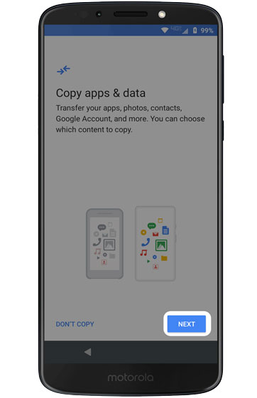 Copy apps & data screen Copy apps & data screen
