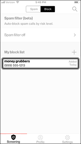 Tap a Number on the Block List