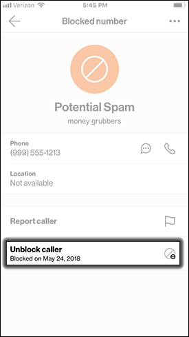 Tap Unblock Caller