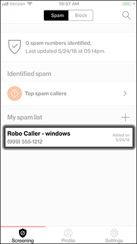 Tap a Number on the Spam List