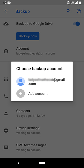 set back up account