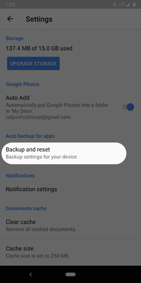 backup and reset