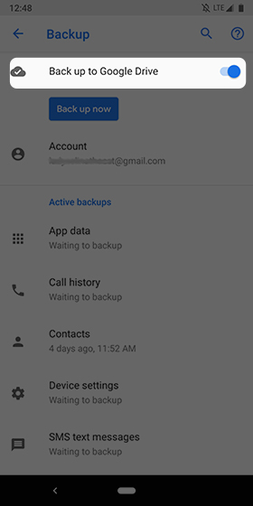 Turn On Back Up my Data
