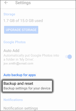 Toca Hacer copia de seguridad y restablecer