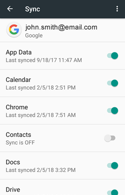 Activa las opciones de sincronización de Google