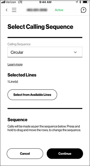Select Calling Sequence screen