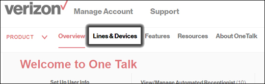 Landing page with emphasis on Lines & Devices
