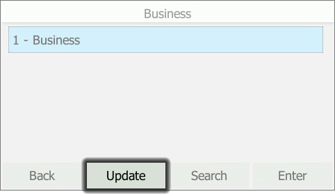 Desk phone Directory screen with emphasis on Update button