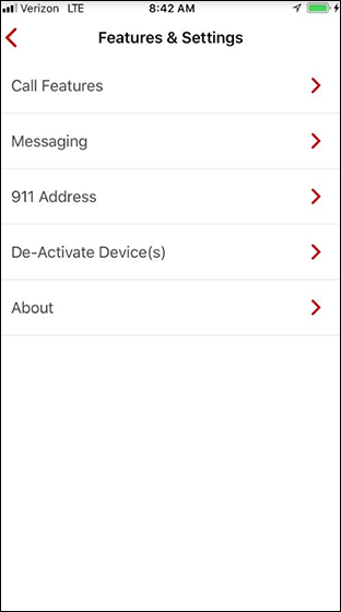 Features & Settings menu