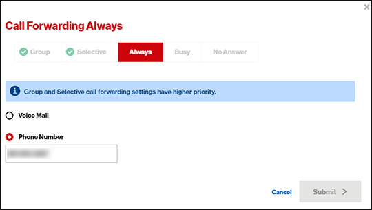 Call Forwarding Always settings