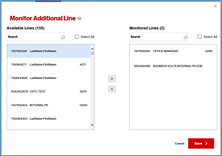 Monitored lines field