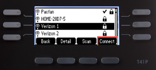 Network list with emphasis on Connect soft key Network list with emphasis on Connect soft key
