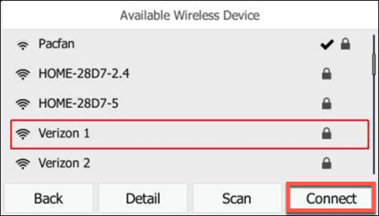 Network list with emphasis on Connect soft key Network list with emphasis on Connect soft key
