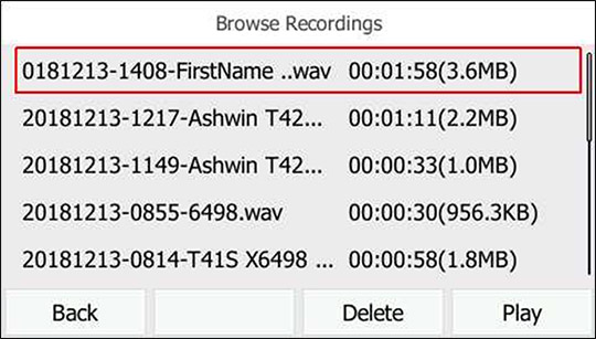Select the recording to play Select the recording to play
