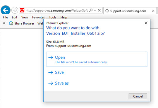 Open file from Samsung website