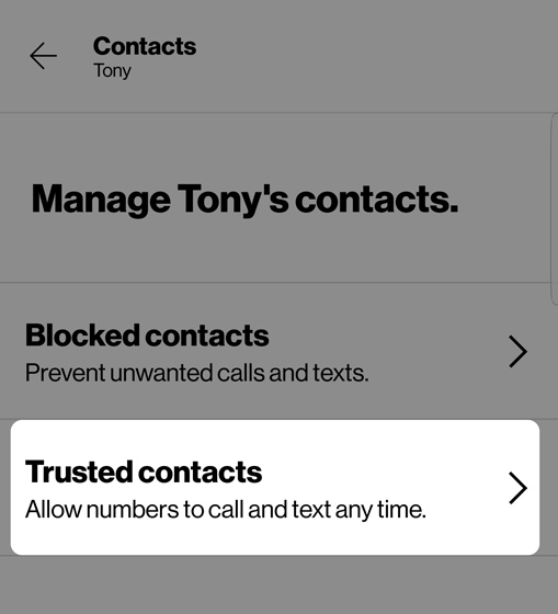 Dashboard with Trusted Contacts