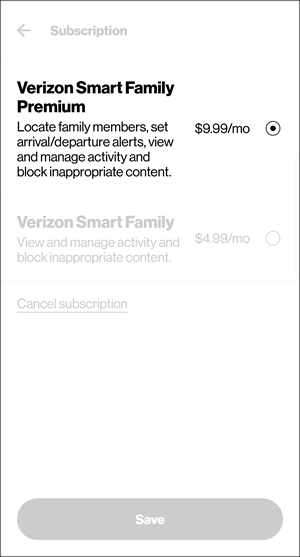 Subscription options with Verizon Smart Family Premium plan