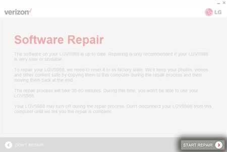 repair lg assistant software upgrade device sign need