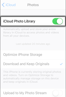 Tap iCloud Photo Library