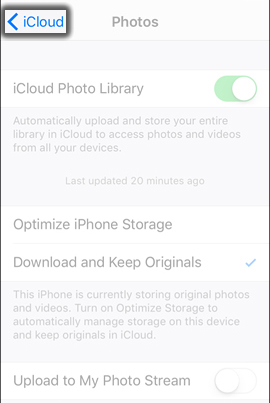 Tap the iCloud Back Arrow