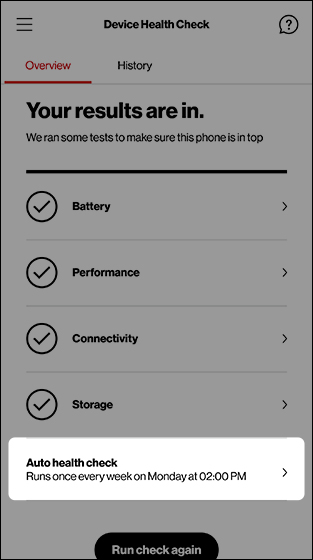 Device Health Check screen with emphasis on Auto health check