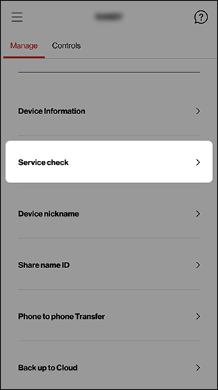 Manage Devices screen with emphasis on Service check