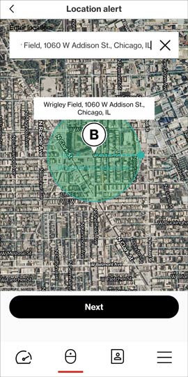 Drag circle to adjust size of boundary around set location, then tap Next. Drag circle to adjust size of boundary around set location, then tap Next.