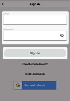From the text fields, enter your email and password then tap Sign In From the text fields, enter your email and password then tap Sign In