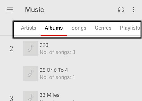 Music Sort Options Music Sort Options