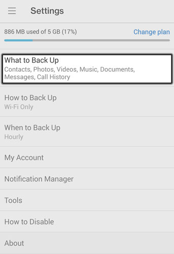 Tap what to Back Up Tap what to Back Up