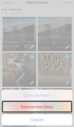 Tap Remove From Story
