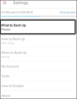Tap what to Back Up