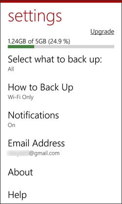 Settings screen Settings screen
