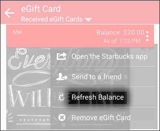 Menu icon tapped with Refresh Balance option highlighted