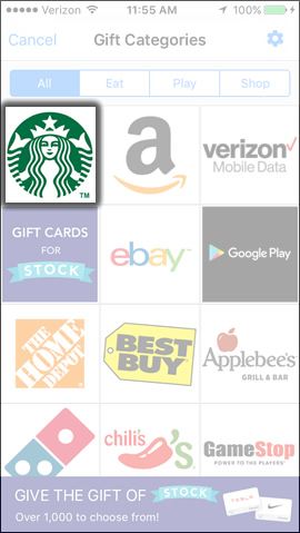 Select a Gift Card Option