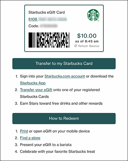 using e gift cards in store