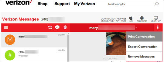 Verizon Messages Website Print Text Messages