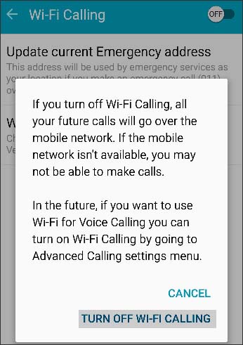 Turn off Wi-Fi Calling