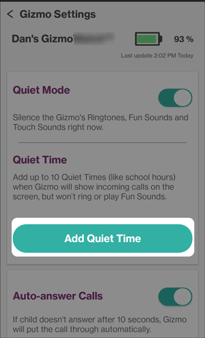 Set quiet time on app