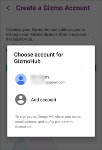 sign in gizmo screen with google