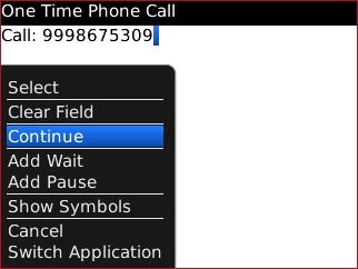 Menú One Time Phone Call y opción Continue