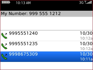 Pantalla Phone con ingreso de Call history deseado