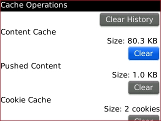 Cache Operations screen with Clear Content Cache option