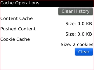 Pantalla Cache Operations y opción Clear Cookie Cache