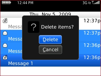 Pantalla de confirmación con Delete